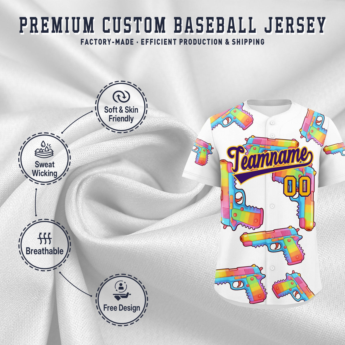 Custom Youth Baseball Jersey White Purple Sugar-Coated Firepower Graffiti Pattern Hip-hop