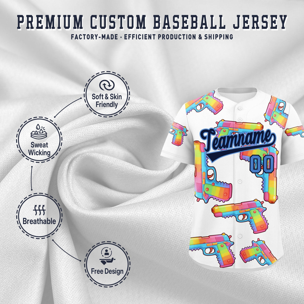Custom Youth Baseball Jersey White Navy Sugar-Coated Firepower Graffiti Pattern Urban Fashion
