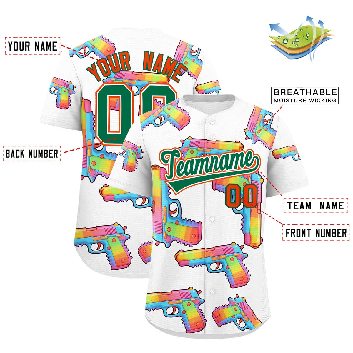 Custom Youth Baseball Jersey White Kelly Green Sugar-Coated Firepower Graffiti Pattern Street Style