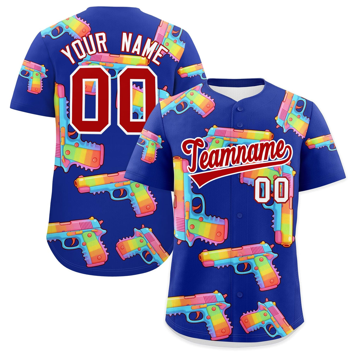 Custom Youth Baseball Jersey Royal Blue Red Sugar-Coated Firepower Graffiti Pattern Urban Fashion