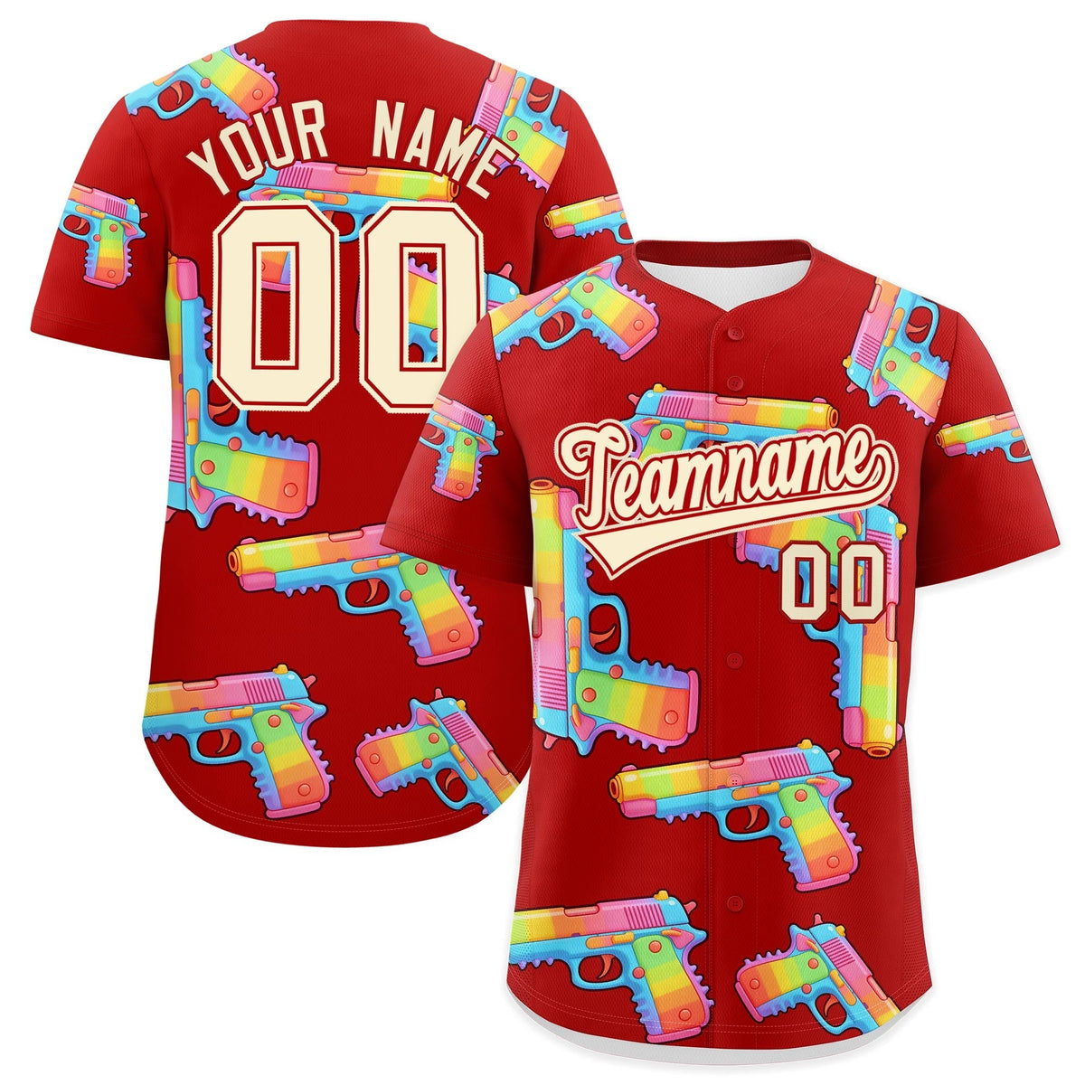 Custom Youth Baseball Jersey Red Cream Sugar-Coated Firepower Graffiti Pattern Hip-hop