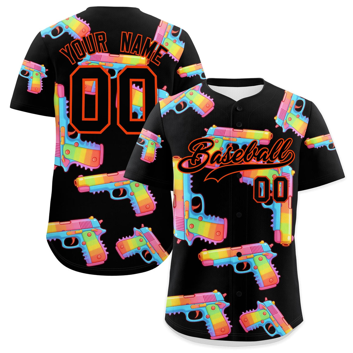 Custom Youth Baseball Jersey Black Orange Sugar-Coated Firepower Graffiti Pattern Street Style