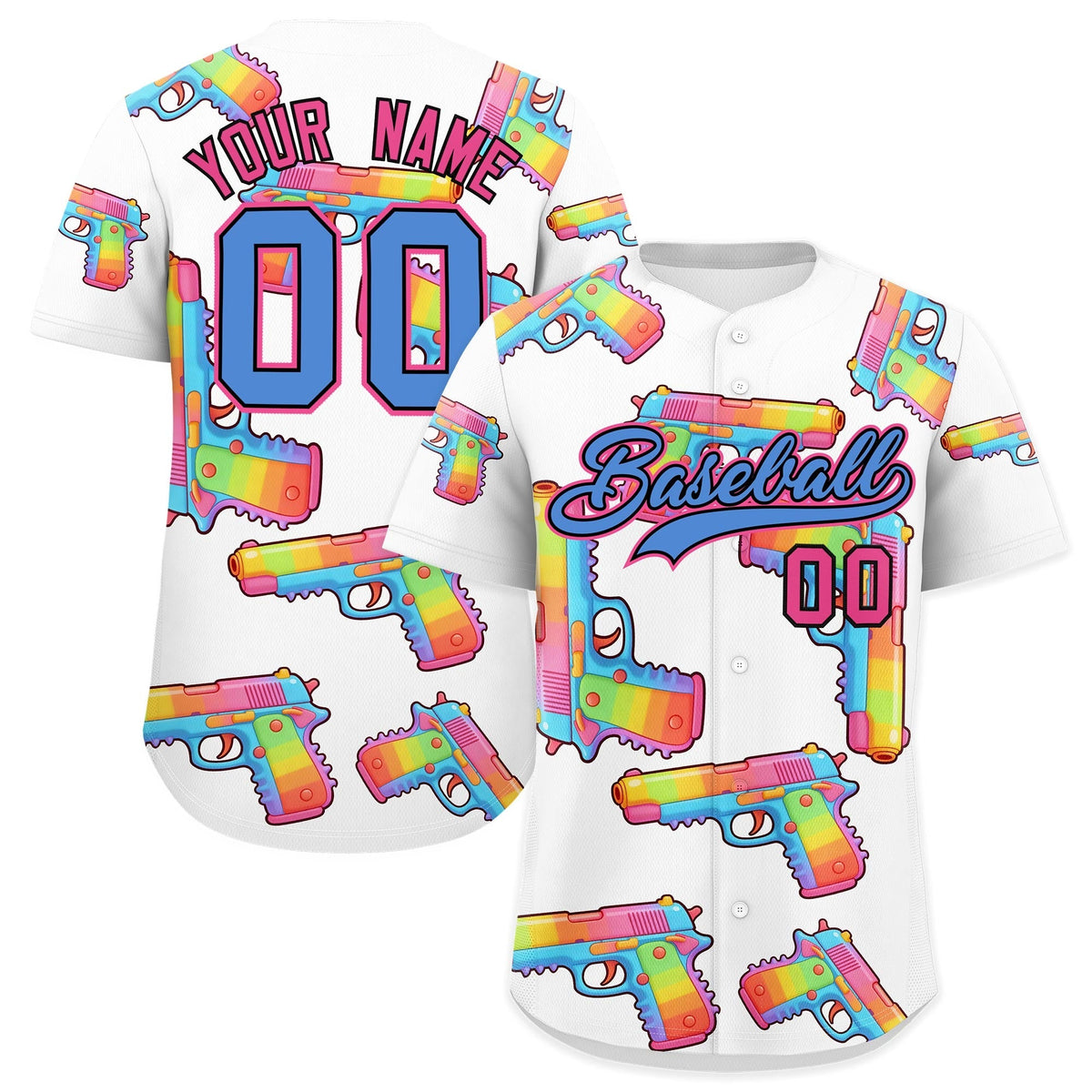 Custom Youth Baseball Jersey White Powder Blue Sugar-Coated Firepower Graffiti Pattern Urban Fashion