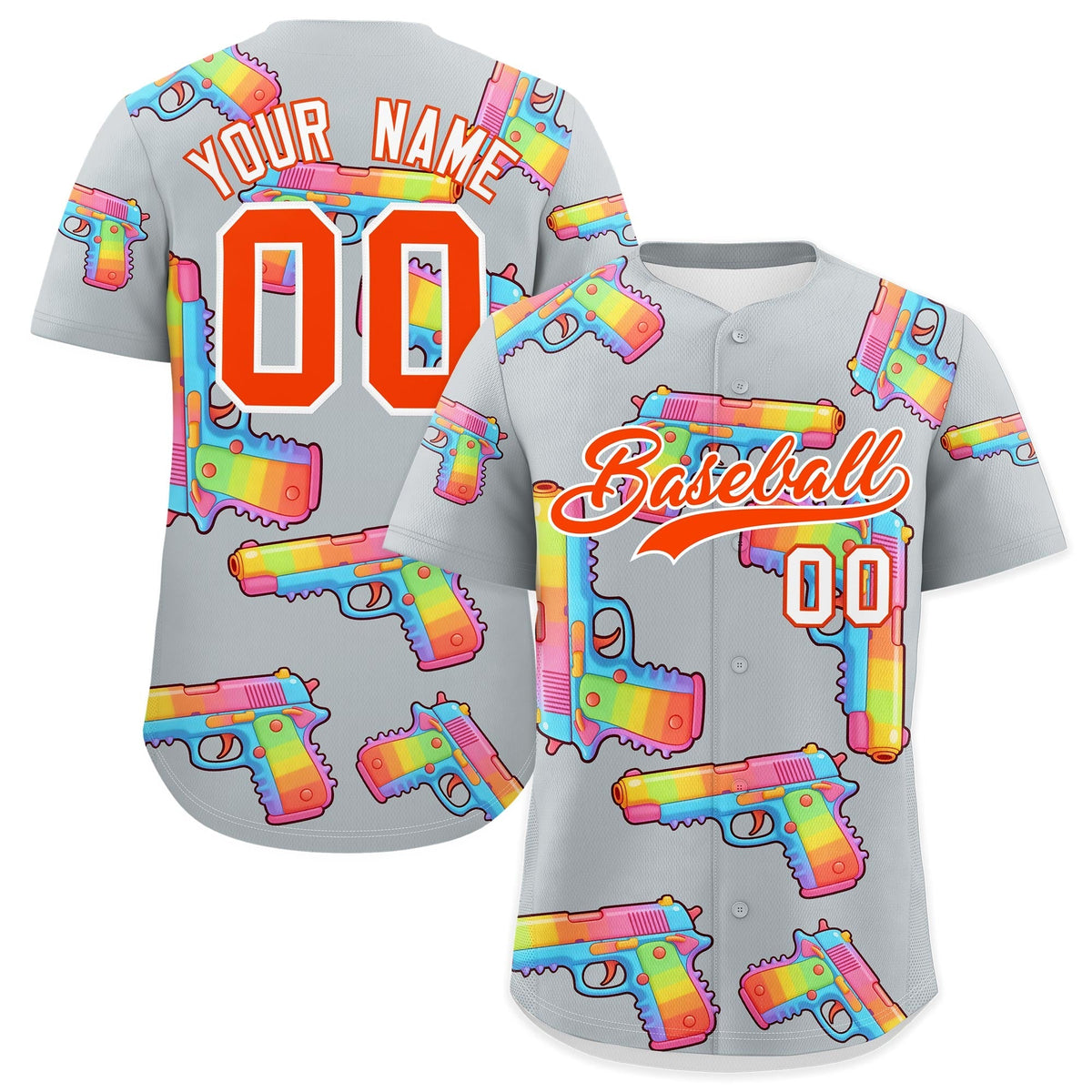 Custom Youth Baseball Jersey Silver Orange Sugar-Coated Firepower Graffiti Pattern Hip-hop