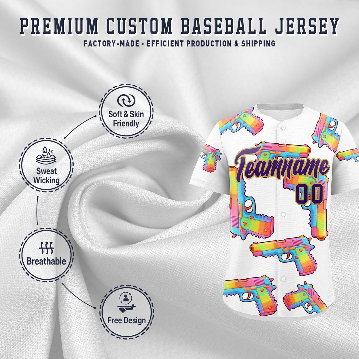 Custom Youth Baseball Jersey White Purple Sugar-Coated Firepower Graffiti Pattern Street Style