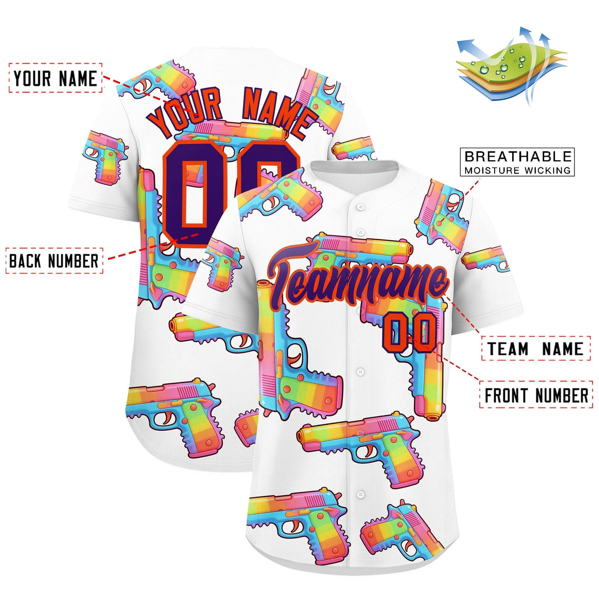 Custom Youth Baseball Jersey White Purple Sugar-Coated Firepower Graffiti Pattern Street Style