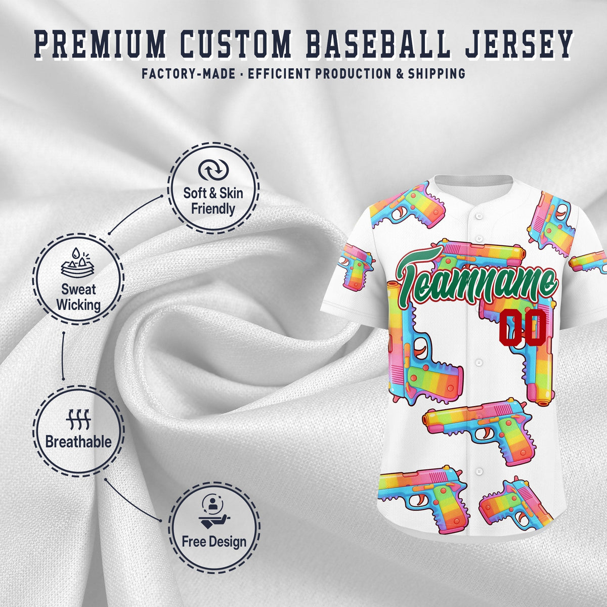 Custom Youth Baseball Jersey White Kelly Green Sugar-Coated Firepower Graffiti Pattern Hip-hop