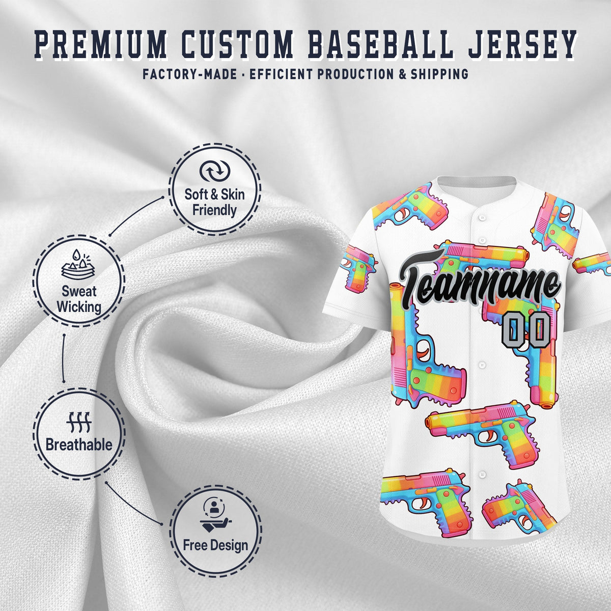 Custom Youth Baseball Jersey White Black Sugar-Coated Firepower Graffiti Pattern Hip-hop