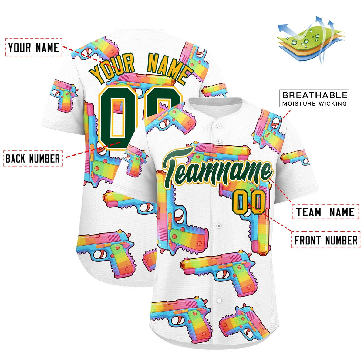 Custom Youth Baseball Jersey White Dark Green Sugar-Coated Firepower Graffiti Pattern Urban Fashion