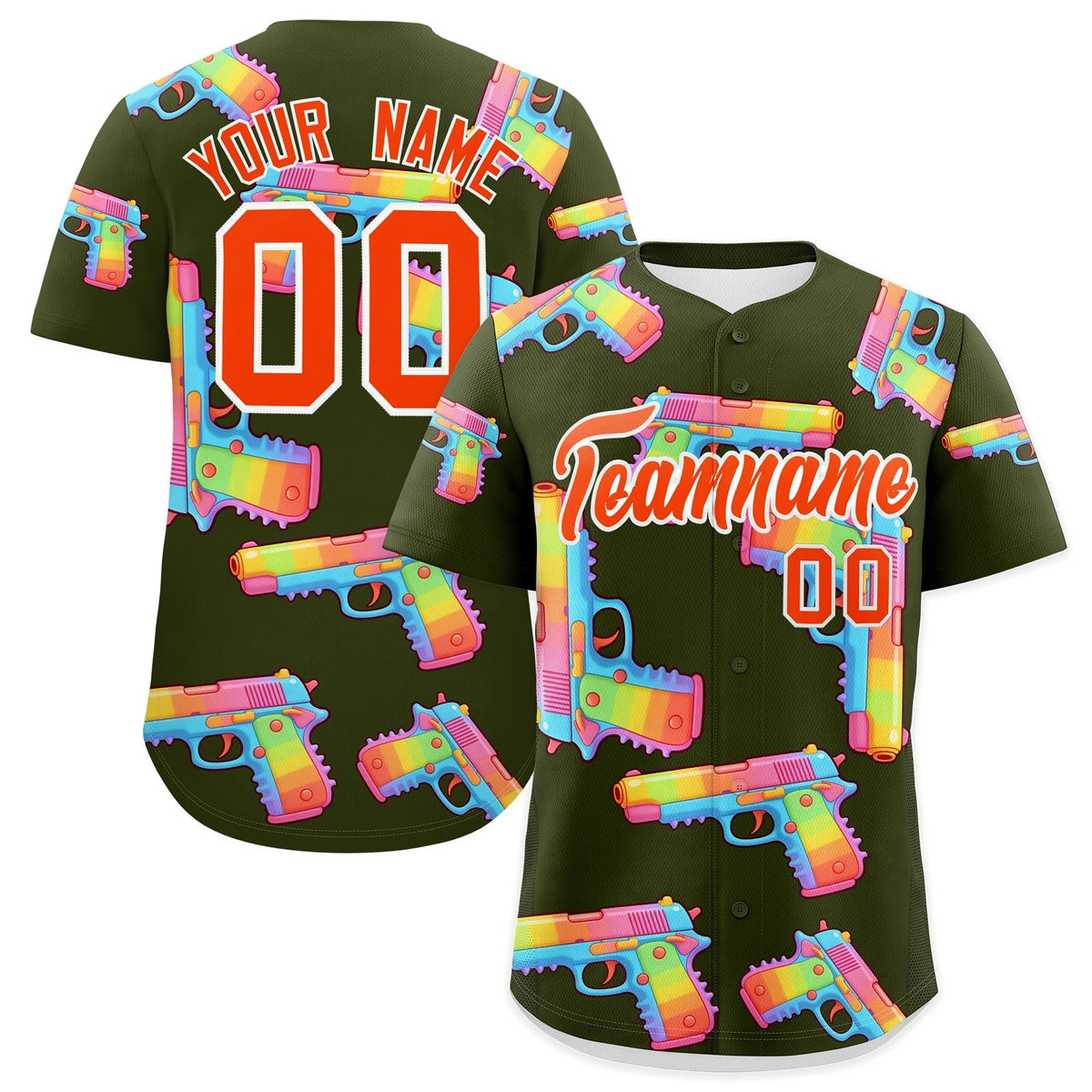 Custom Youth Baseball Jersey Olive Orange Sugar-Coated Firepower Graffiti Pattern Hip-hop