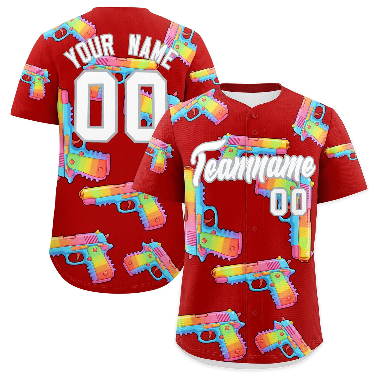 Custom Youth Baseball Jersey Red White Sugar-Coated Firepower Graffiti Pattern Urban Fashion