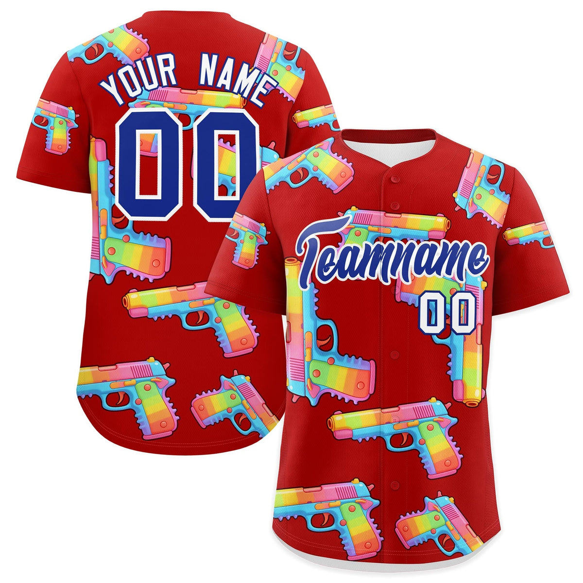 Custom Youth Baseball Jersey Red Royal Blue Sugar-Coated Firepower Graffiti Pattern Hip-hop