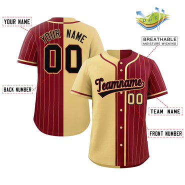 Custom Khaki Crimson Stripe-Solid Combo Fashion Authentic Baseball Jersey
