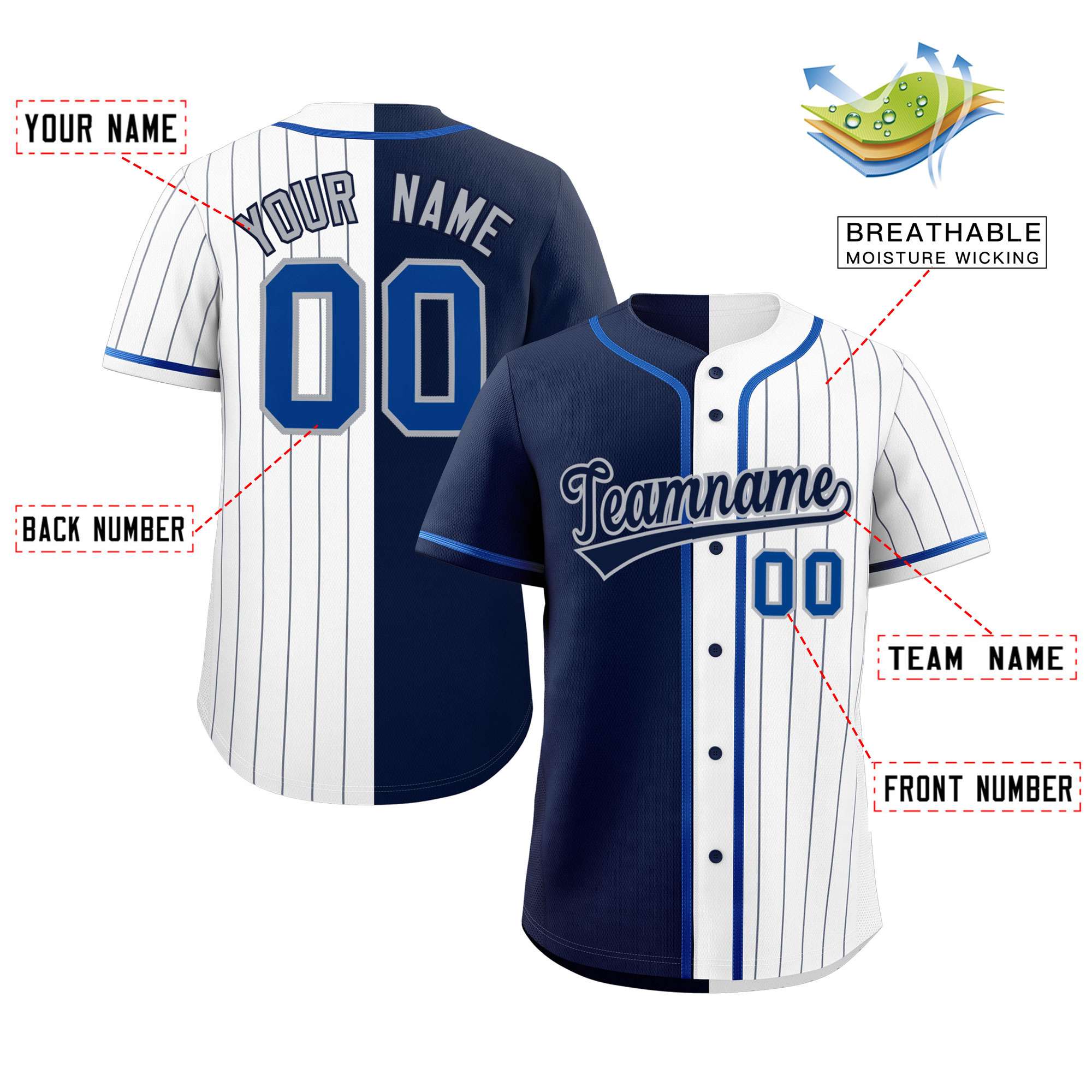 Custom Navy White Stripe-Solid Combo Fashion Authentic Baseball Jersey