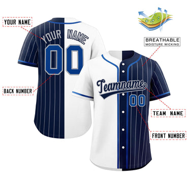 Custom White Navy Stripe-Solid Combo Fashion Authentic Baseball Jersey