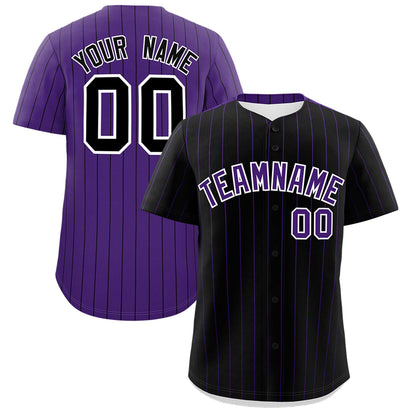 Custom Black Purple Pinstripe Personalized Two-Tone Authentic Baseball Jersey