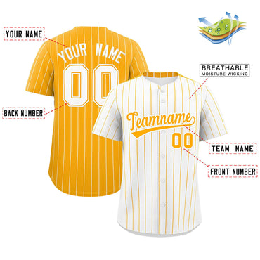 Custom White Yellow Pinstripe Personalized Two-Tone Authentic Baseball Jersey