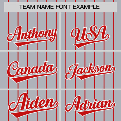 Custom Gray Red Pinstripe Personalized Two-Tone Authentic Baseball Jersey