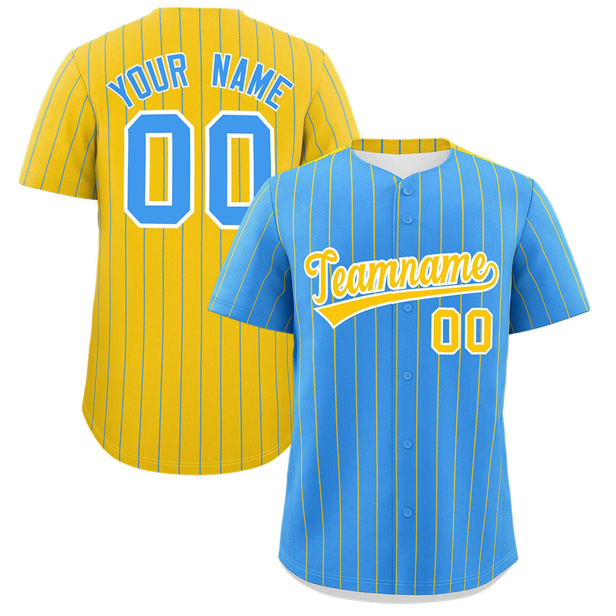 Custom Powder Blue Gold Pinstripe Personalized Two-Tone Authentic Baseball Jersey