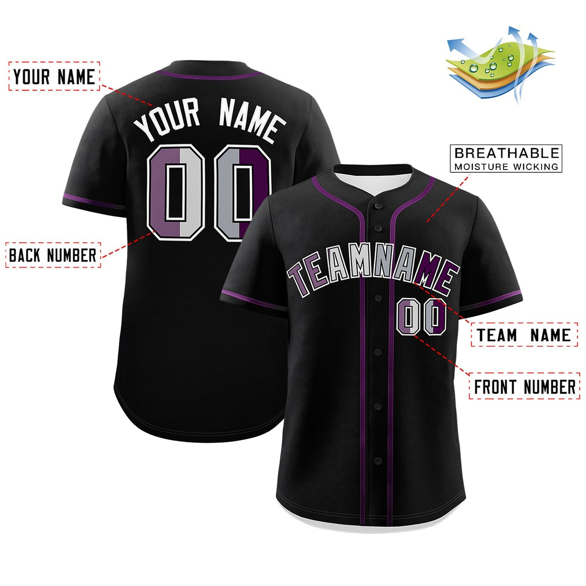 Custom Black Purple Genderless For Pride Month Classic Style Baseball Jersey| KXKSHOP