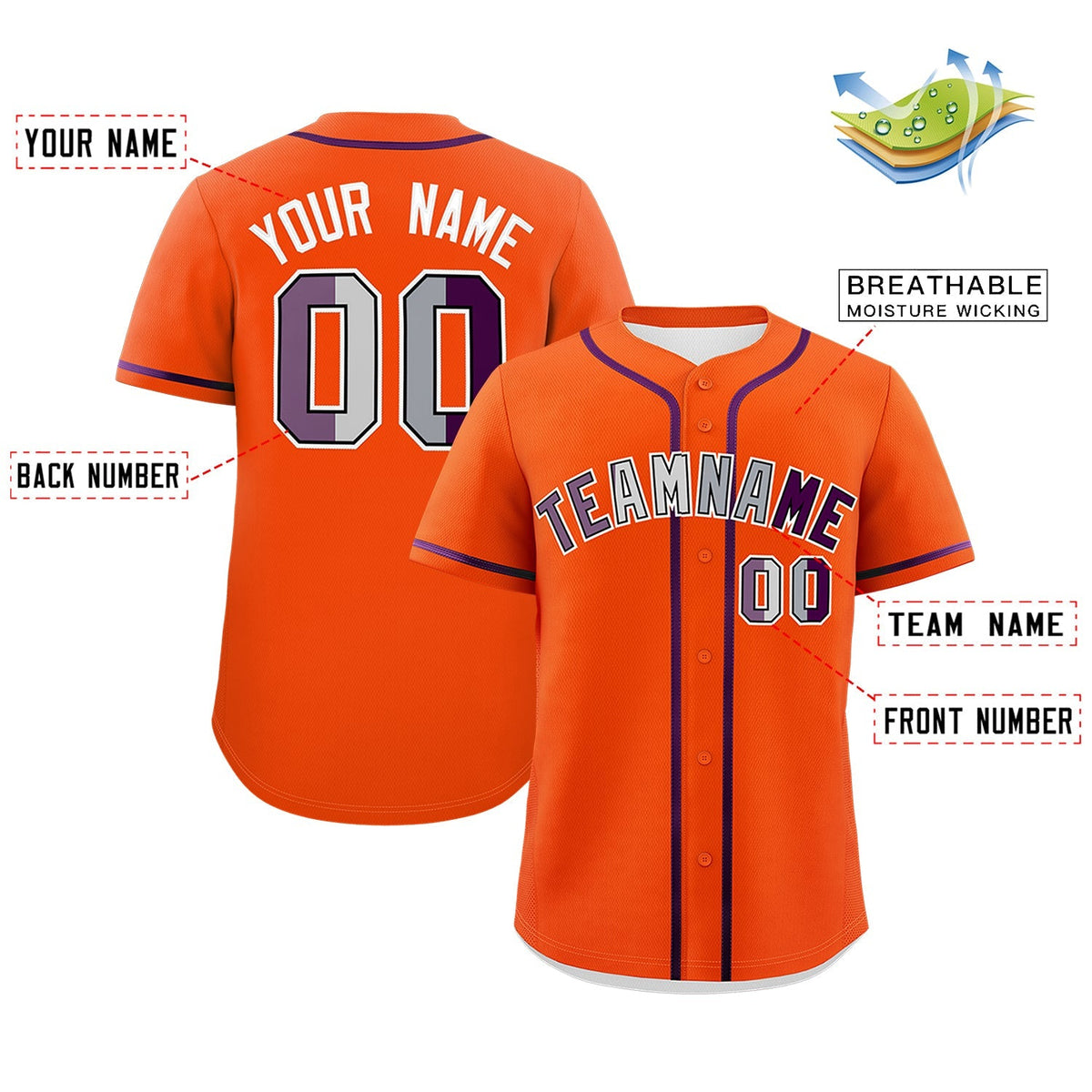 Custom Orange Purple Genderless For Pride Month Classic Style Baseball Jersey| KXKSHOP