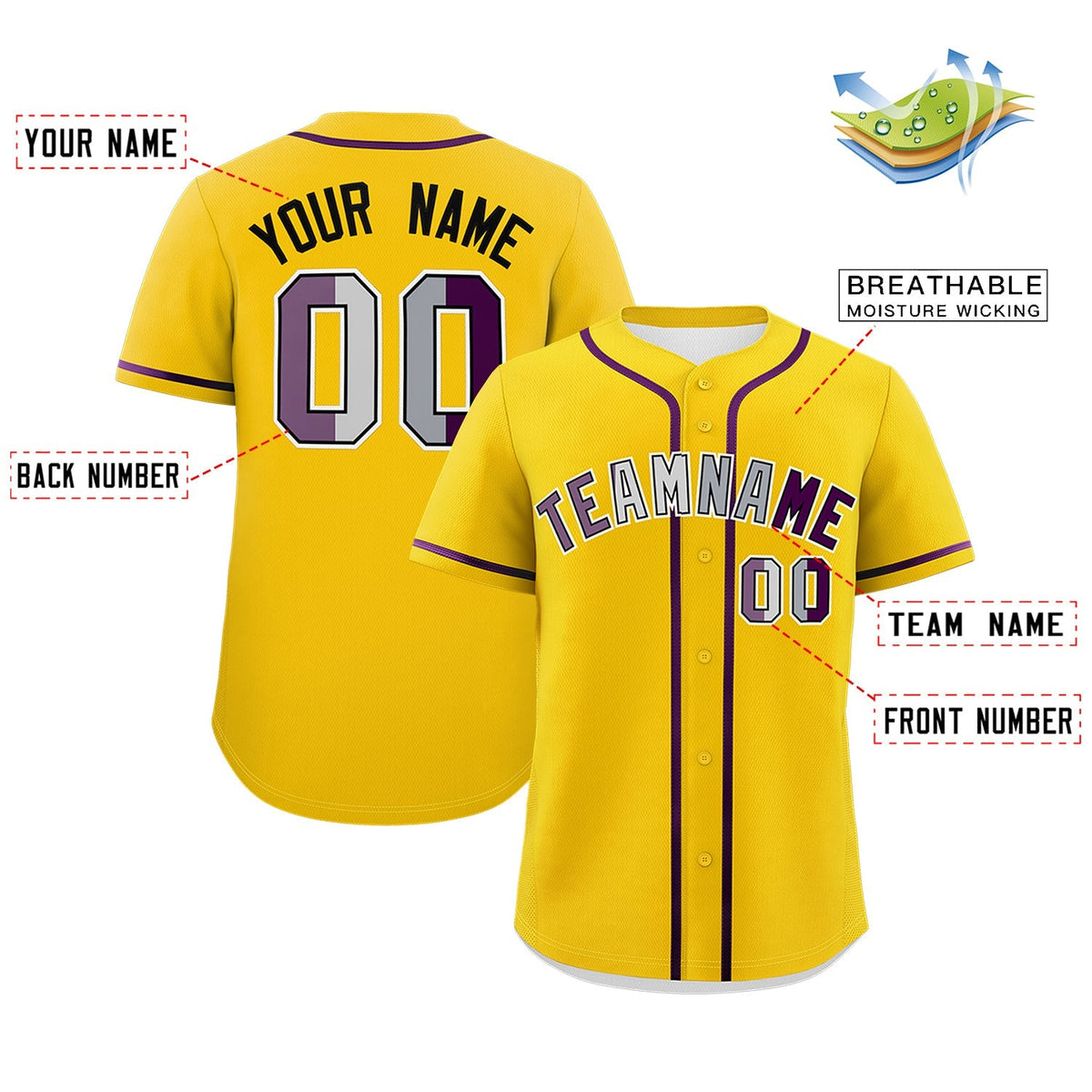 Custom Gold Purple Genderless For Pride Month Classic Style Baseball Jersey| KXKSHOP