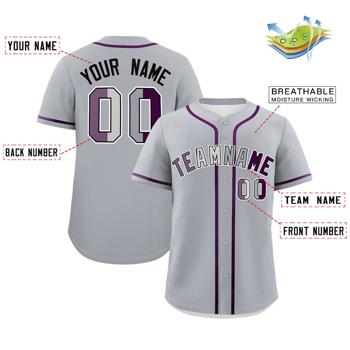Custom Gray Purple Genderless For Pride Month Classic Style Baseball Jersey| KXKSHOP