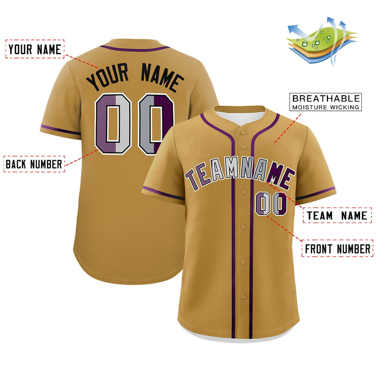 Custom Old Gold Purple Genderless For Pride Month Classic Style Baseball Jersey| KXKSHOP