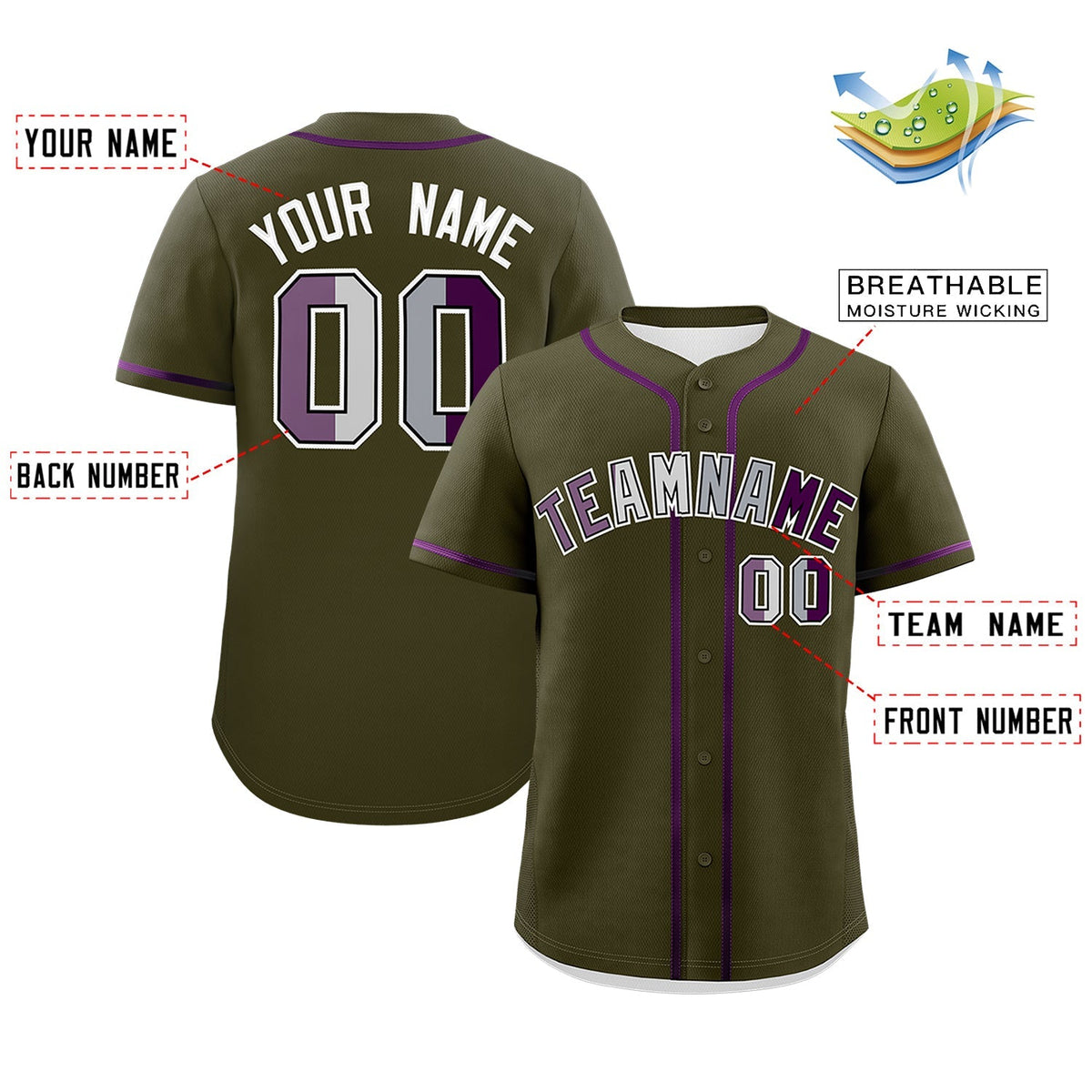 Custom Olive Purple Genderless For Pride Month Classic Style Baseball Jersey| KXKSHOP