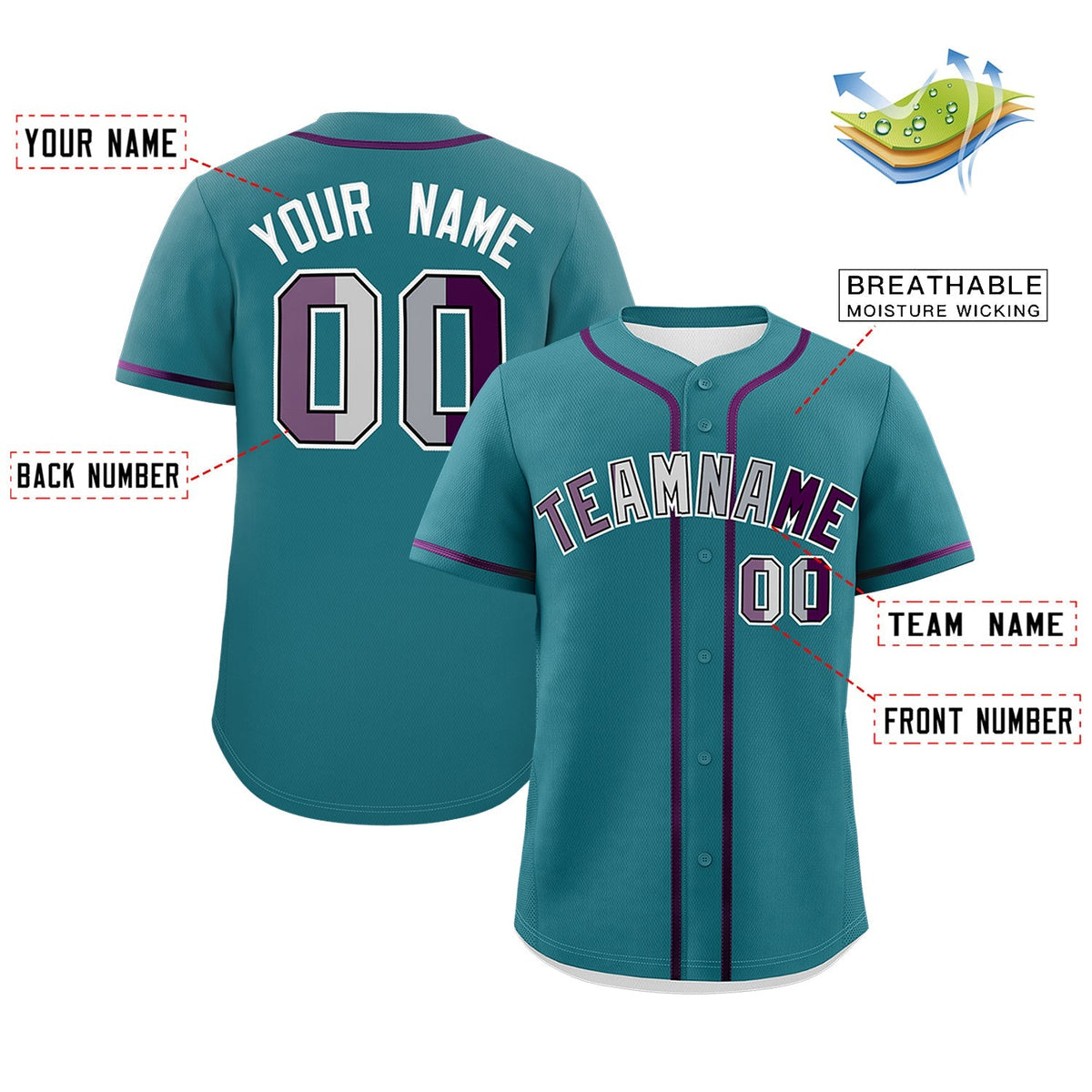 Custom Teal Purple Genderless For Pride Month Classic Style Baseball Jersey| KXKSHOP