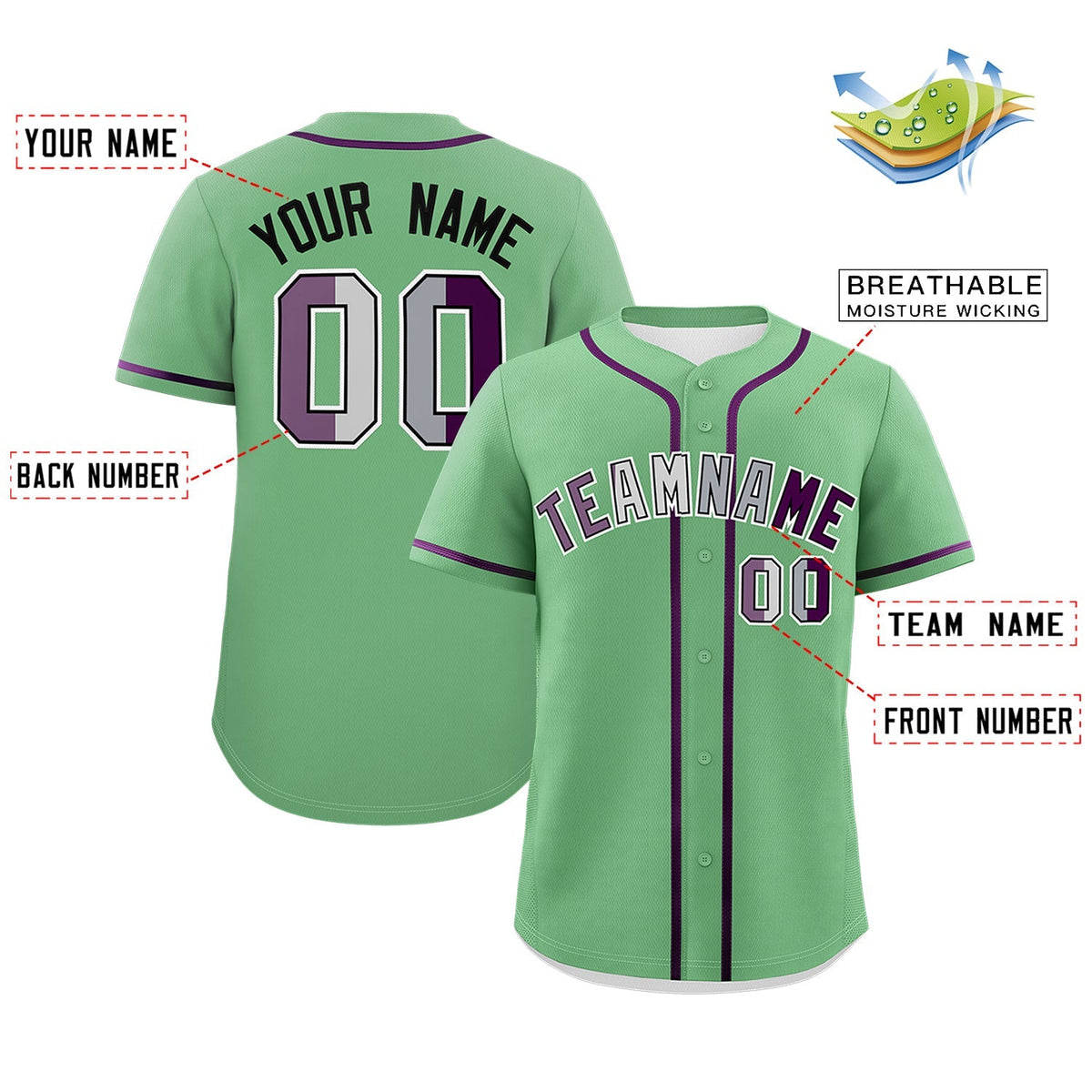 Custom Green Purple Genderless For Pride Month Classic Style Baseball Jersey| KXKSHOP