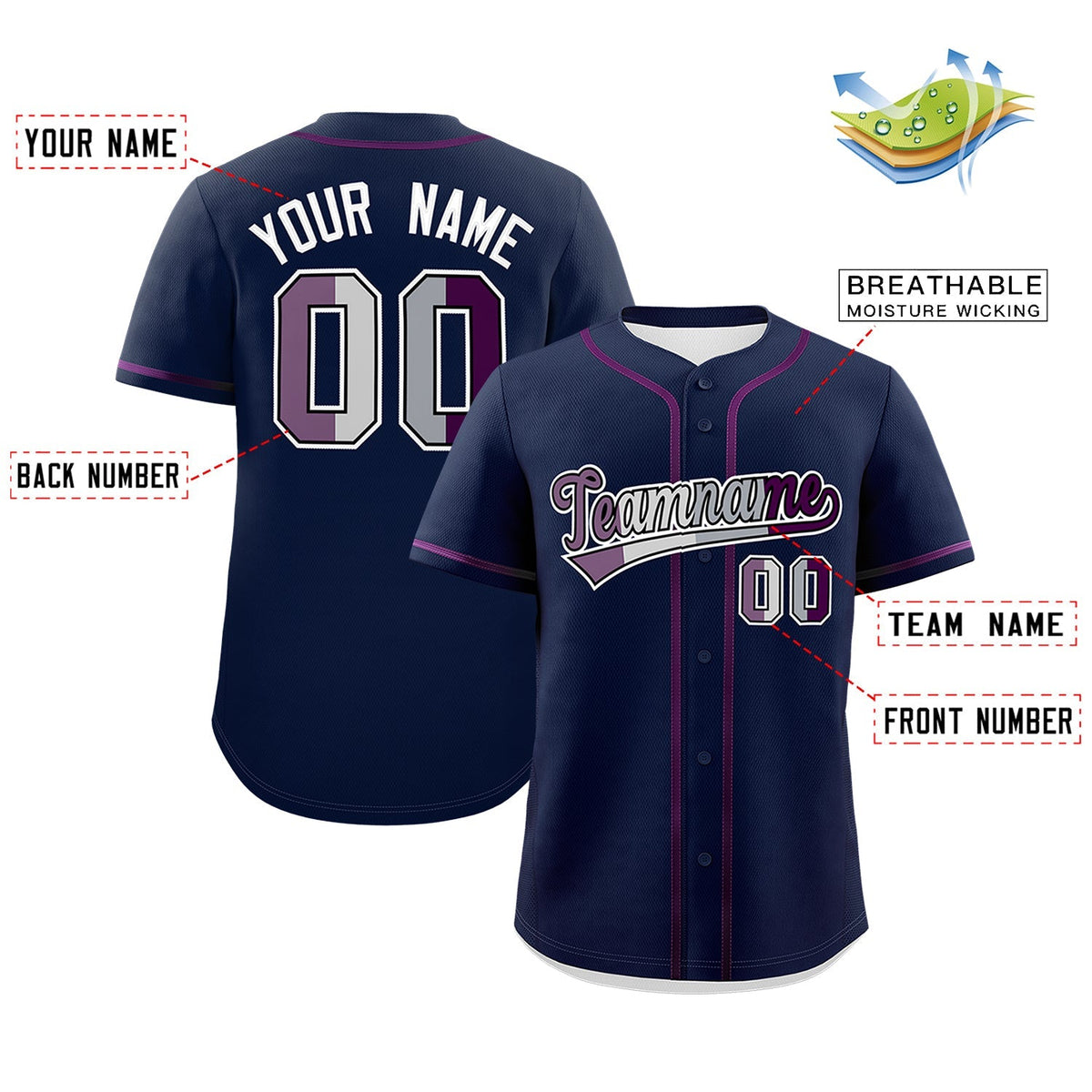 Custom Navy Purple Genderless For Pride Month Classic Style Baseball Jersey| KXKSHOP