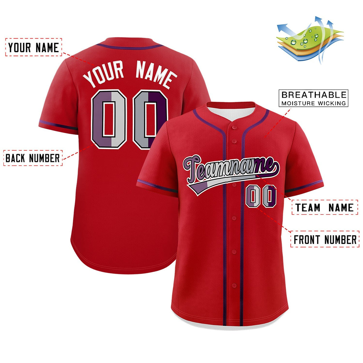 Custom Red Purple Genderless For Pride Month Classic Style Baseball Jersey| KXKSHOP