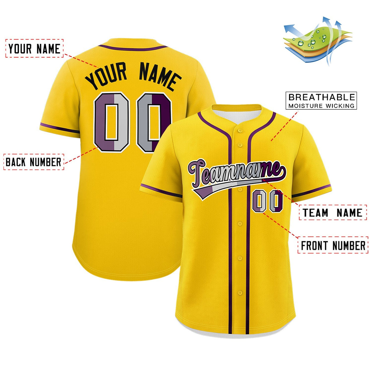 Custom Gold Purple Genderless For Pride Month Classic Style Baseball Jersey| KXKSHOP