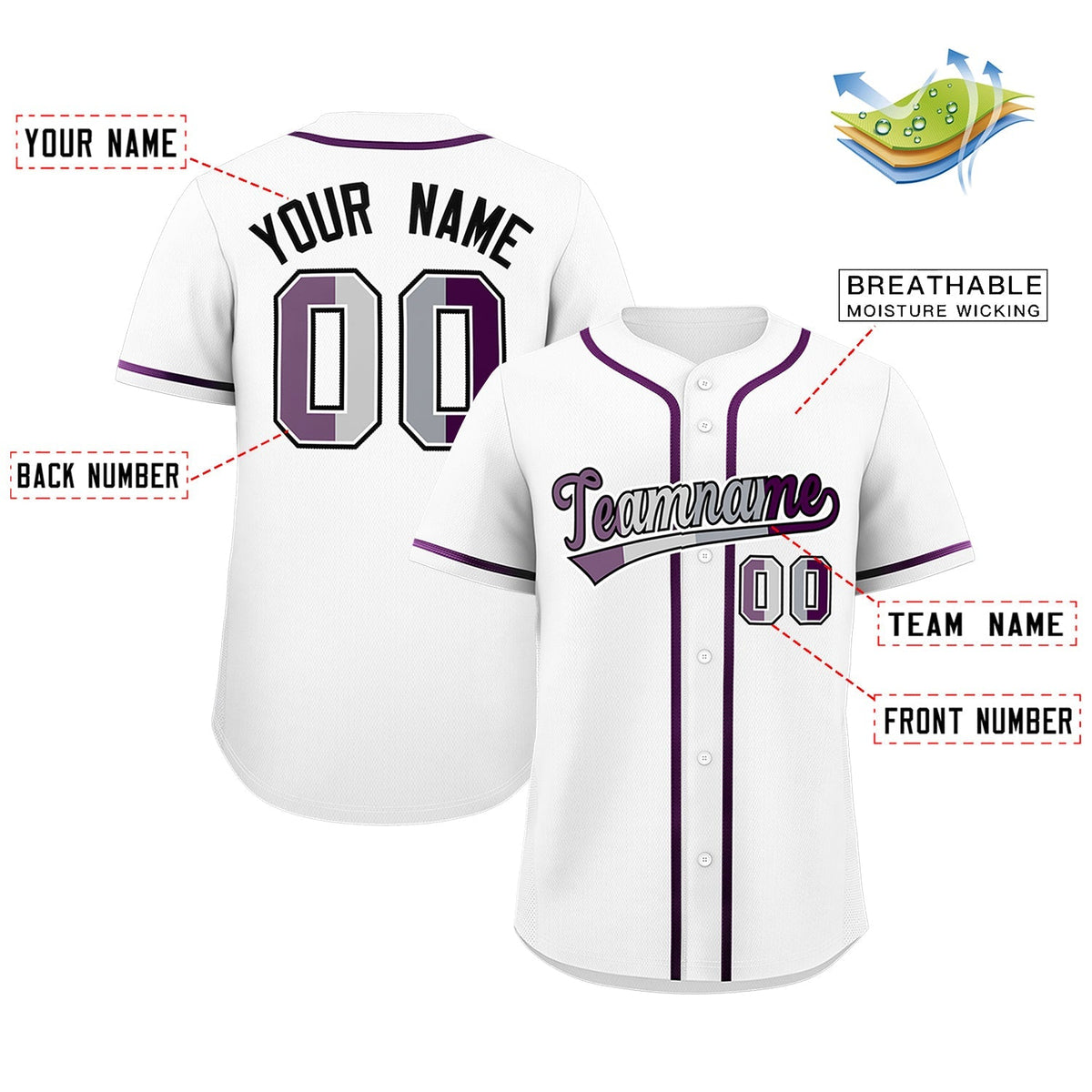 Custom White Purple Genderless For Pride Month Classic Style Baseball Jersey| KXKSHOP