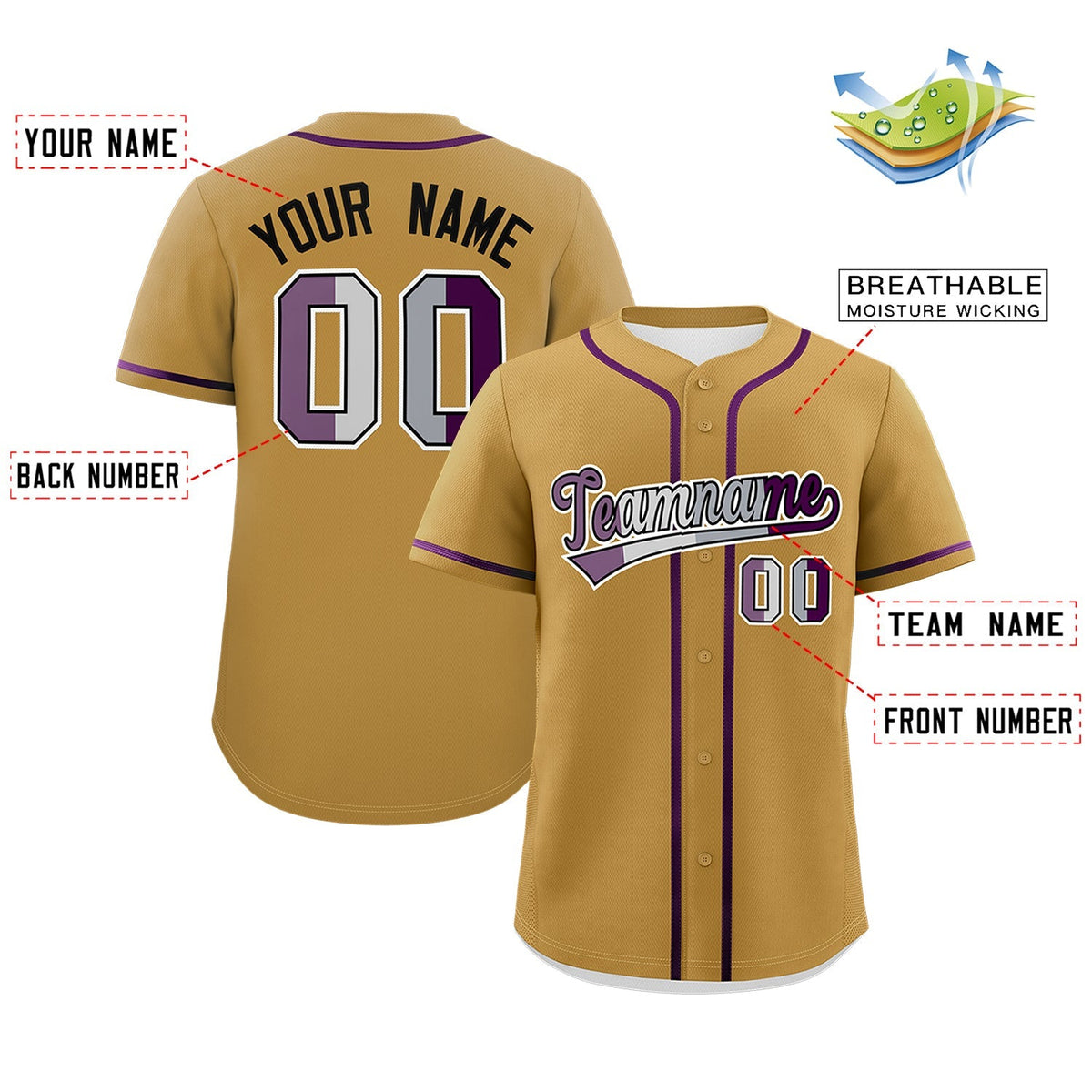 Custom Old Gold Purple Genderless For Pride Month Classic Style Baseball Jersey| KXKSHOP
