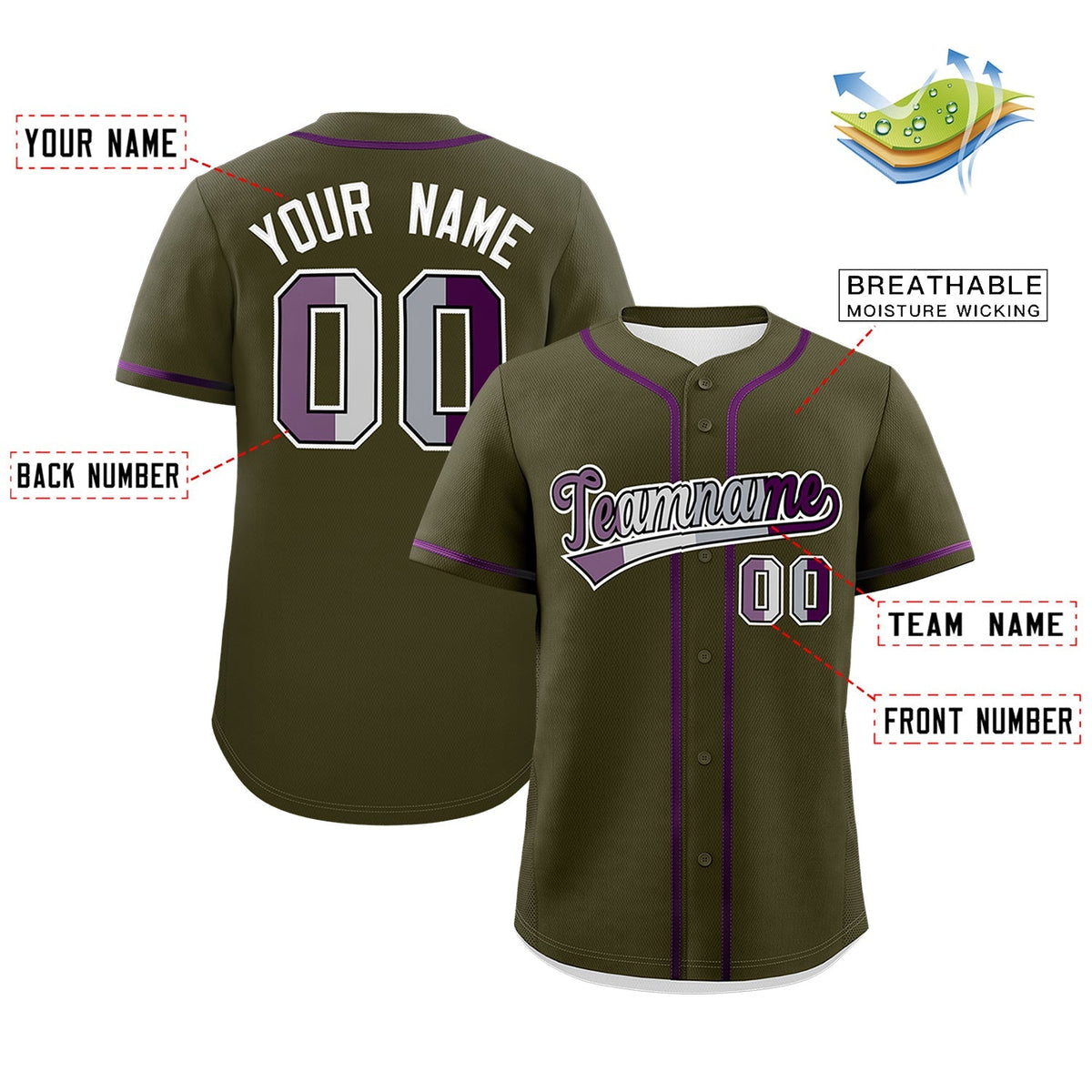 Custom Olive Purple Genderless For Pride Month Classic Style Baseball Jersey| KXKSHOP
