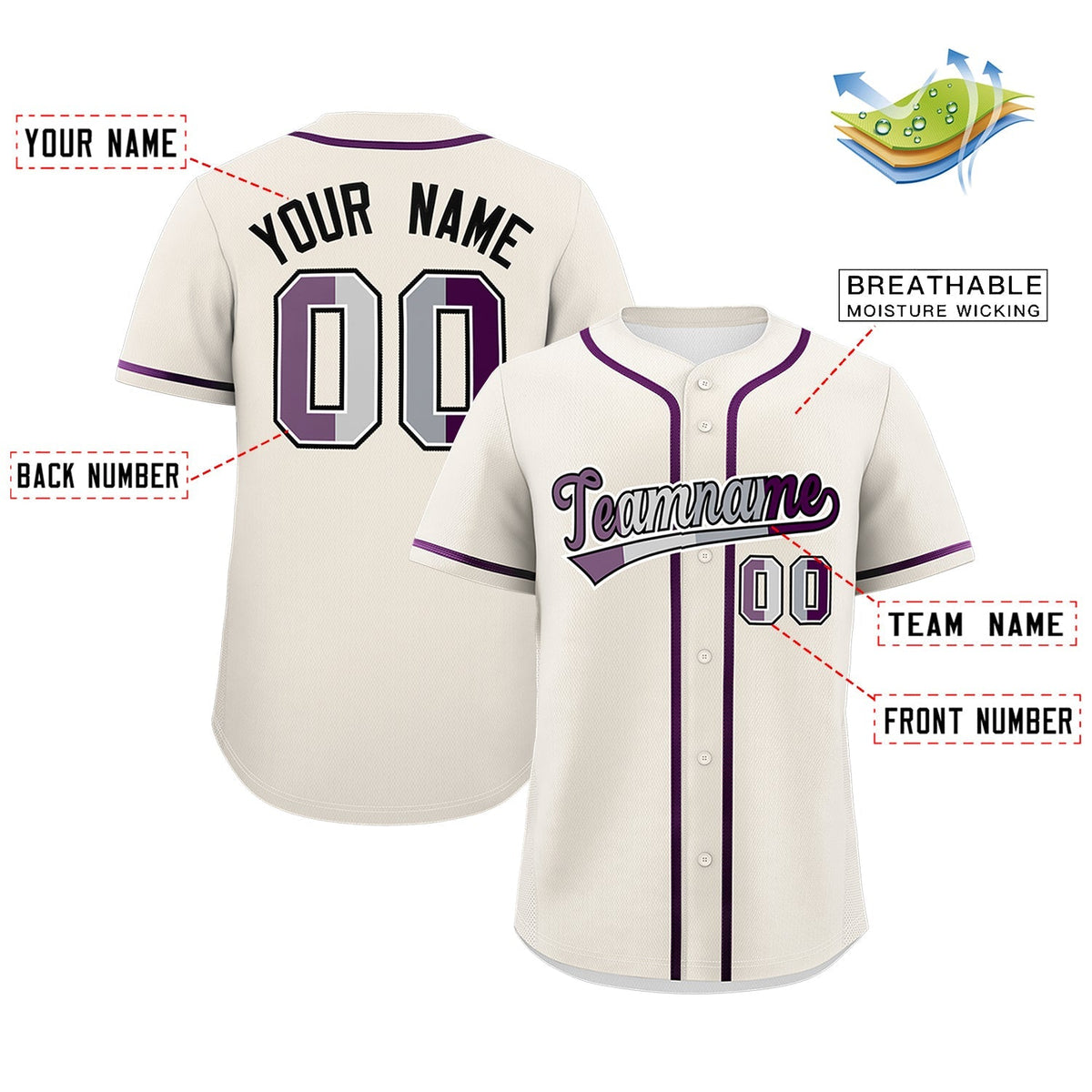 Custom Cream Purple Genderless For Pride Month Classic Style Baseball Jersey| KXKSHOP