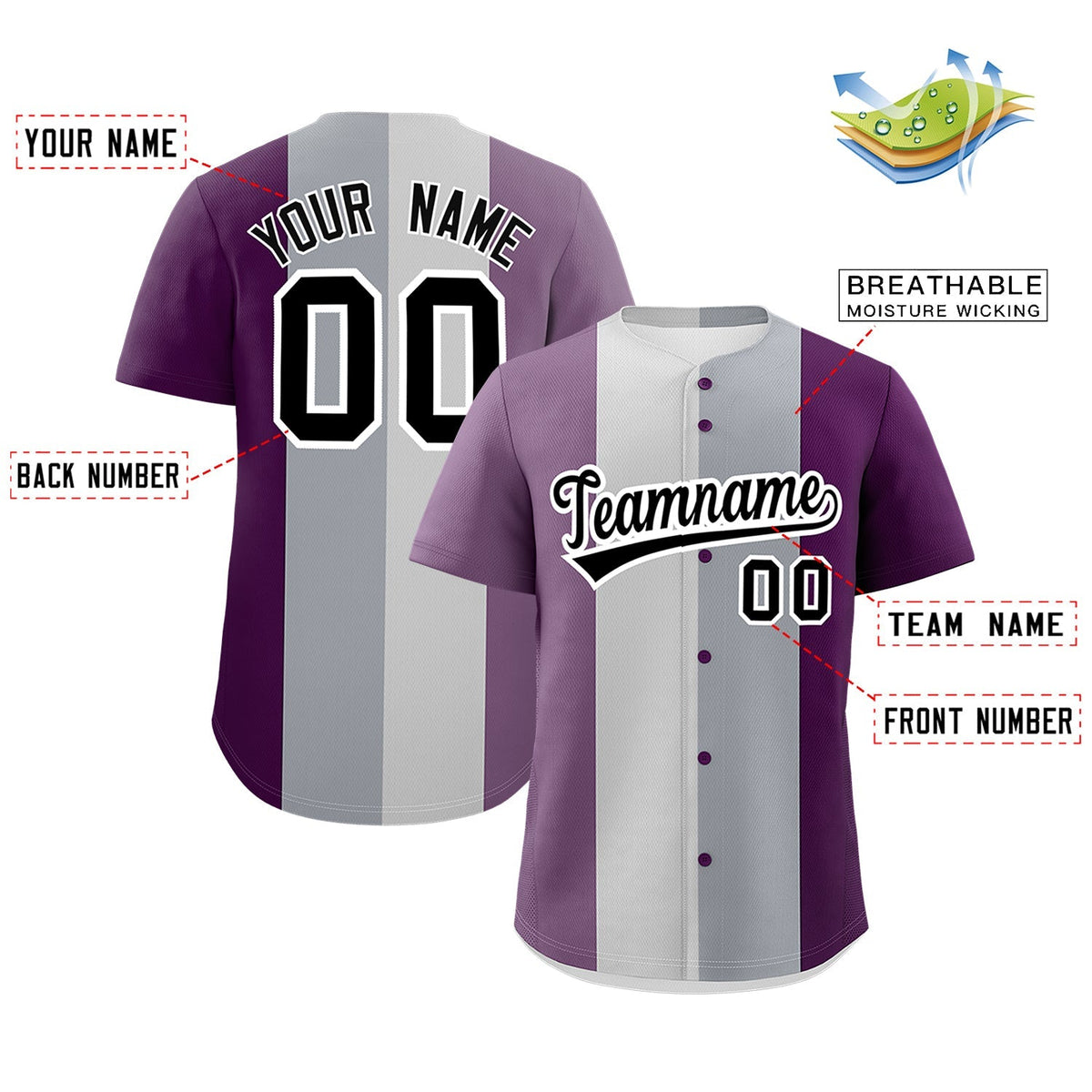 Custom Purple Light Purple Gray Genderless For Pride Month Classic Style Baseball Jersey| KXKSHOP
