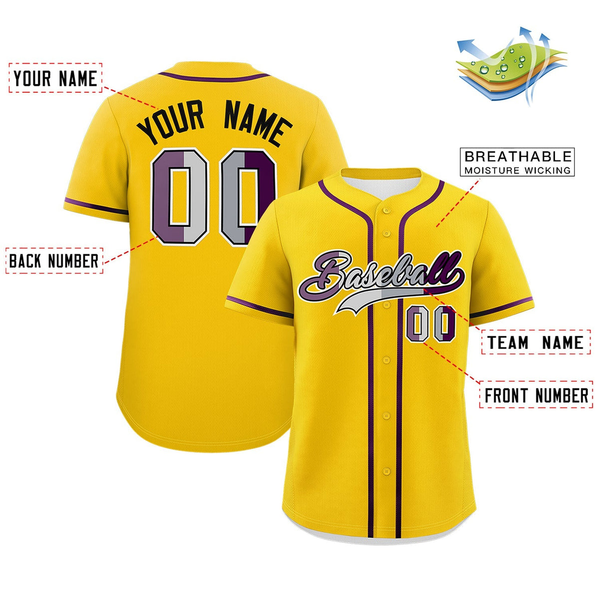 Custom Gold Purple Genderless For Pride Month Classic Style Baseball Jersey| KXKSHOP
