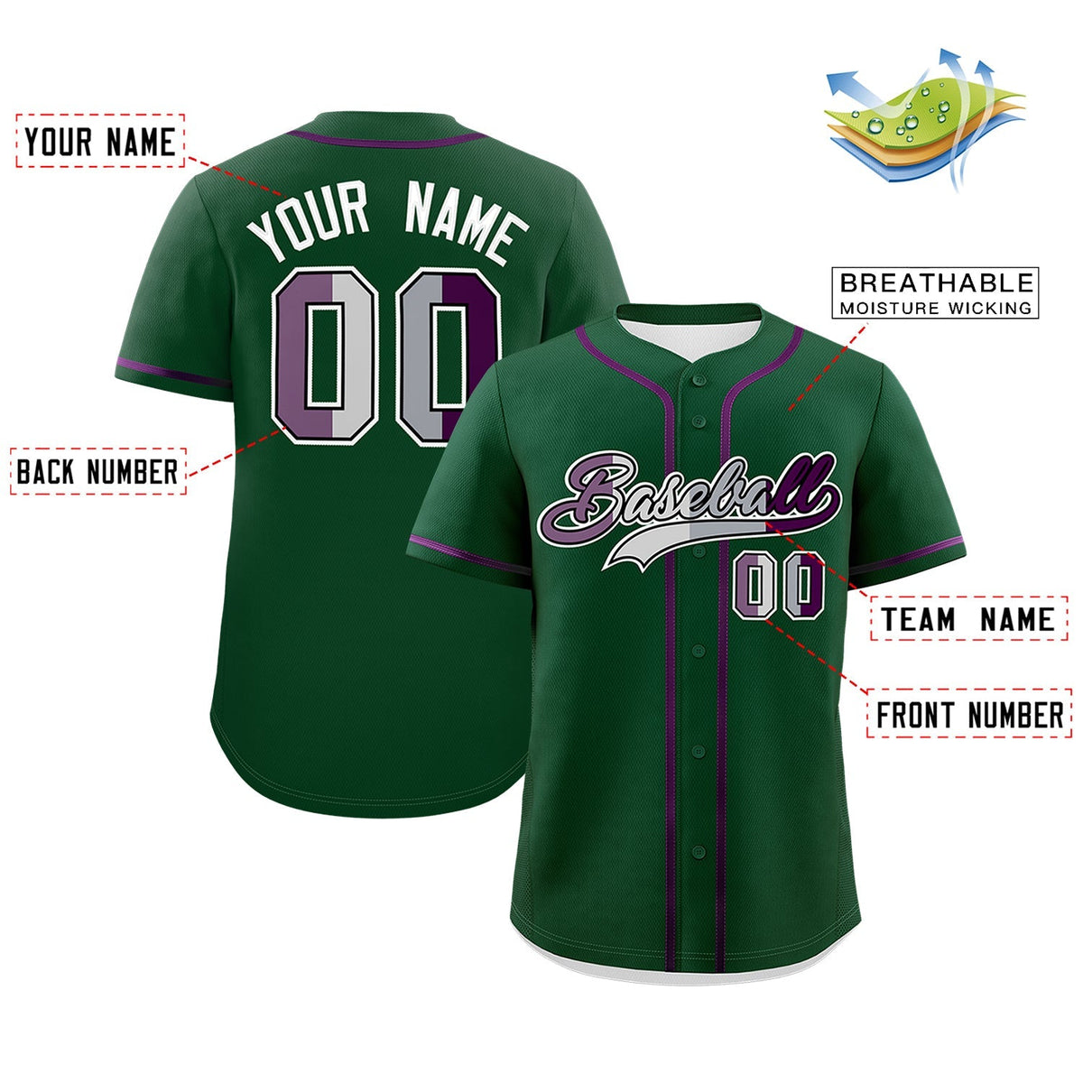 Custom Green Purple White Genderless For Pride Month Classic Style Baseball Jersey| KXKSHOP