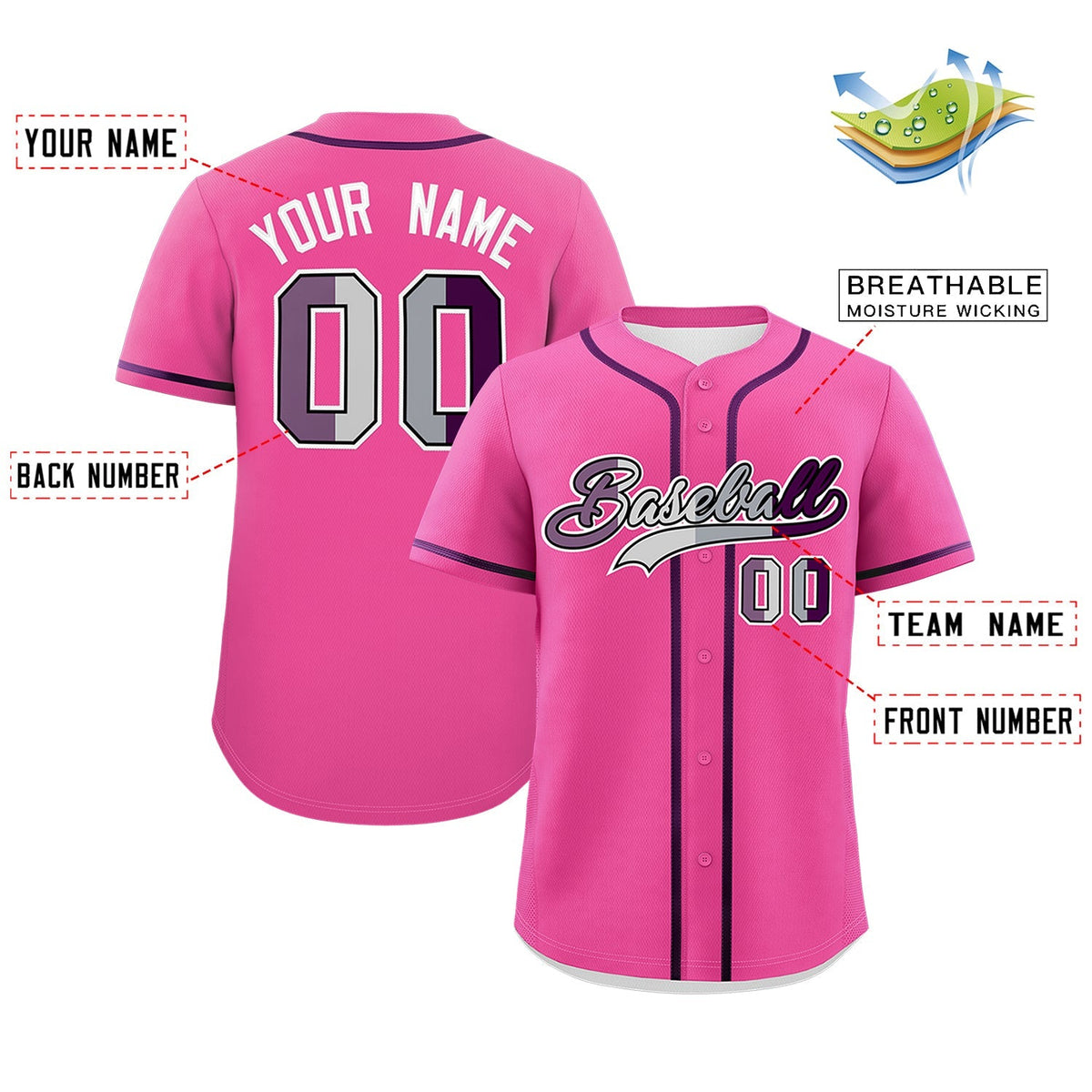 Custom Pink Purple Genderless For Pride Month Classic Style Baseball Jersey| KXKSHOP