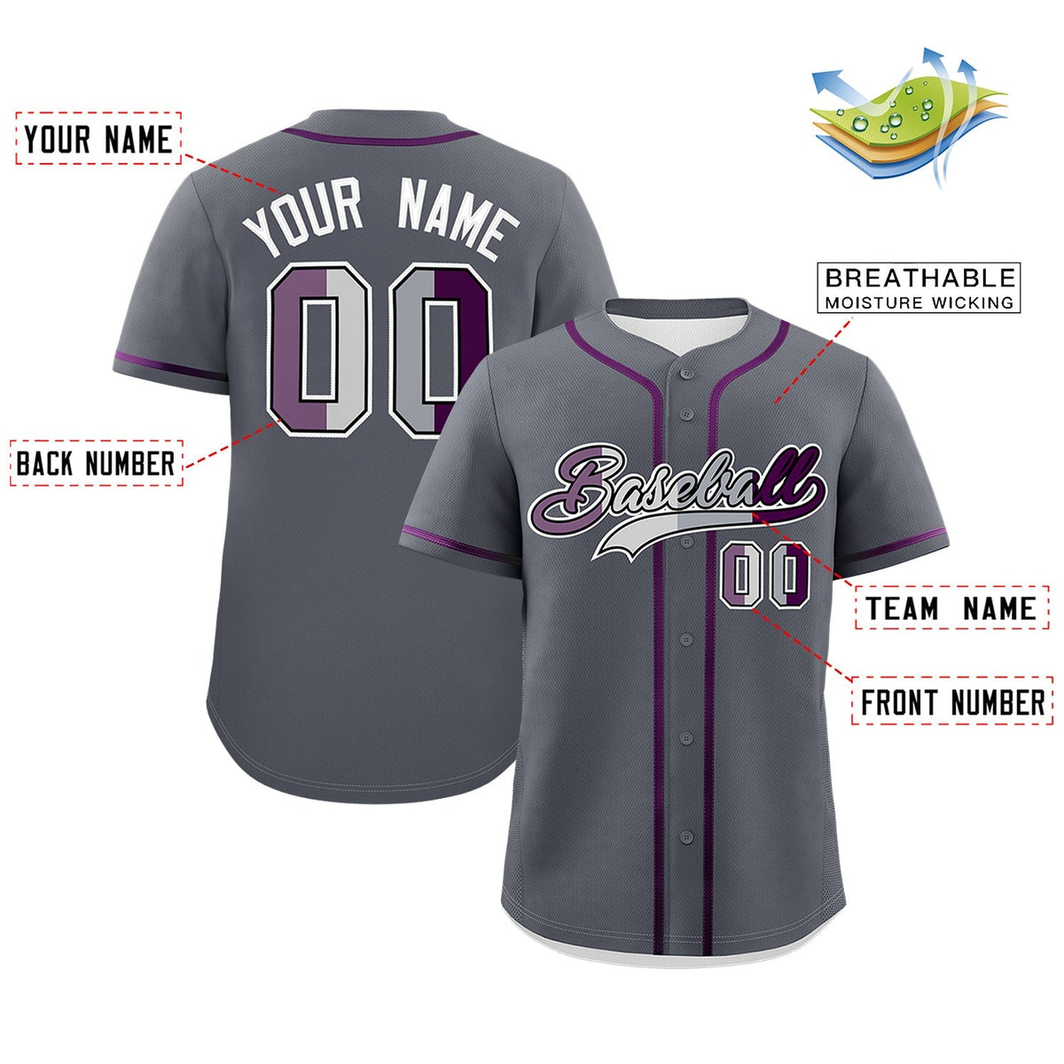 Custom Dark Gray Purple Genderless For Pride Month Classic Style Baseball Jersey| KXKSHOP