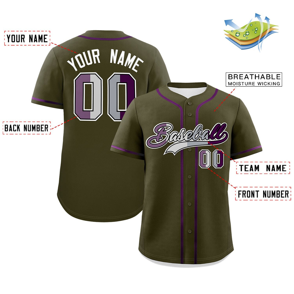 Custom Olive Purple Genderless For Pride Month Classic Style Baseball Jersey| KXKSHOP