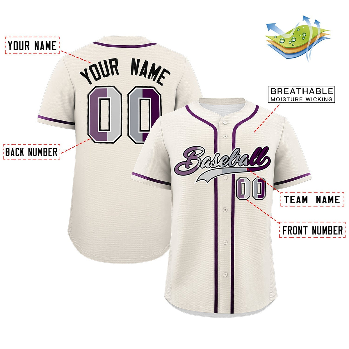 Custom Cream Purple Genderless For Pride Month Classic Style Baseball Jersey| KXKSHOP