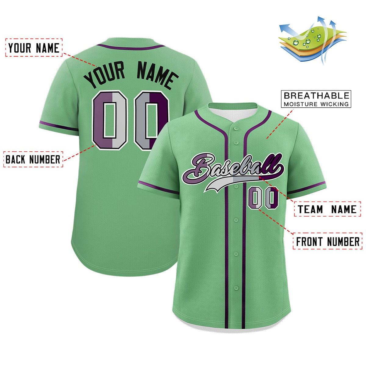 Custom Green Purple Genderless For Pride Month Classic Style Baseball Jersey| KXKSHOP