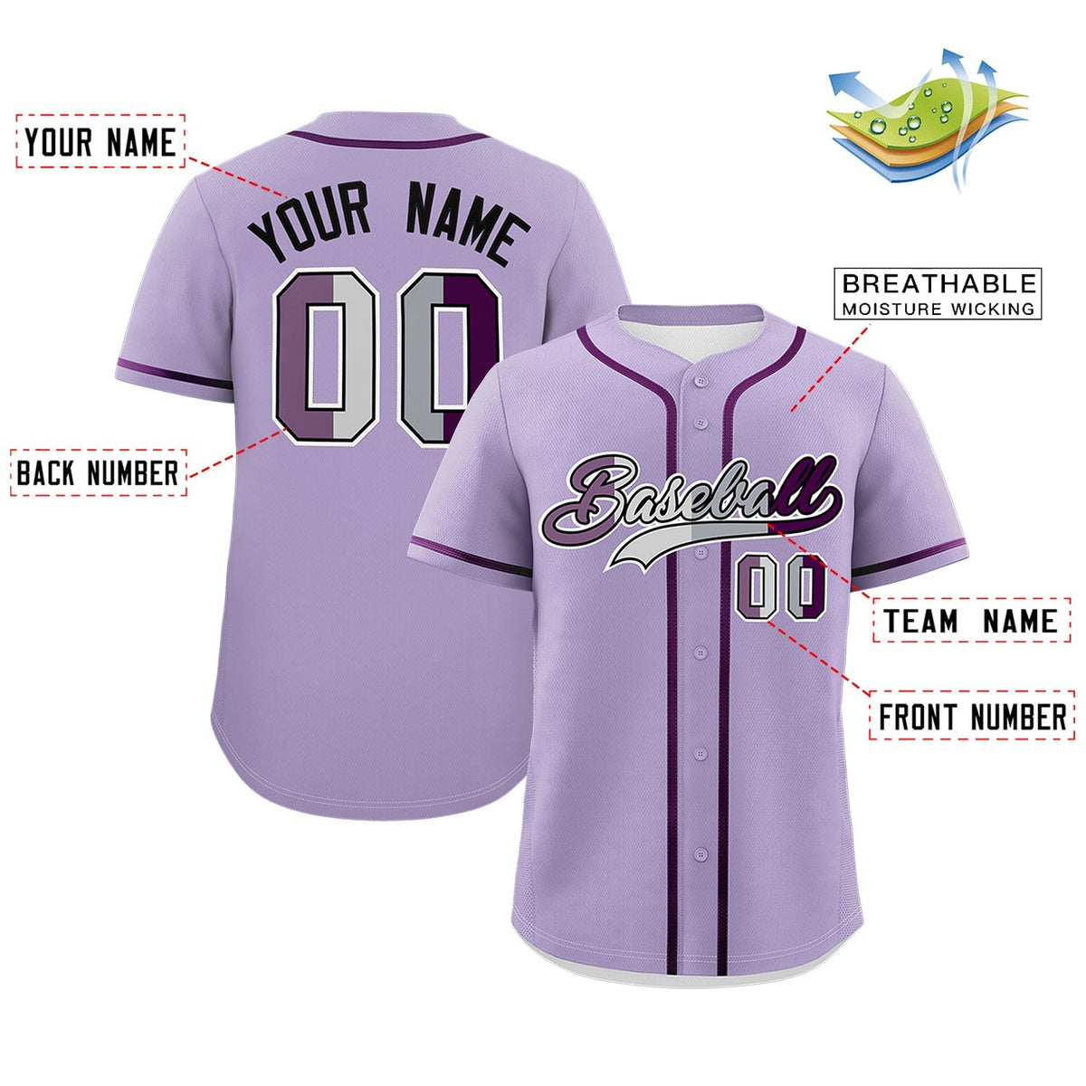 Custom Light Purple Purple Genderless For Pride Month Classic Style Baseball Jersey| KXKSHOP