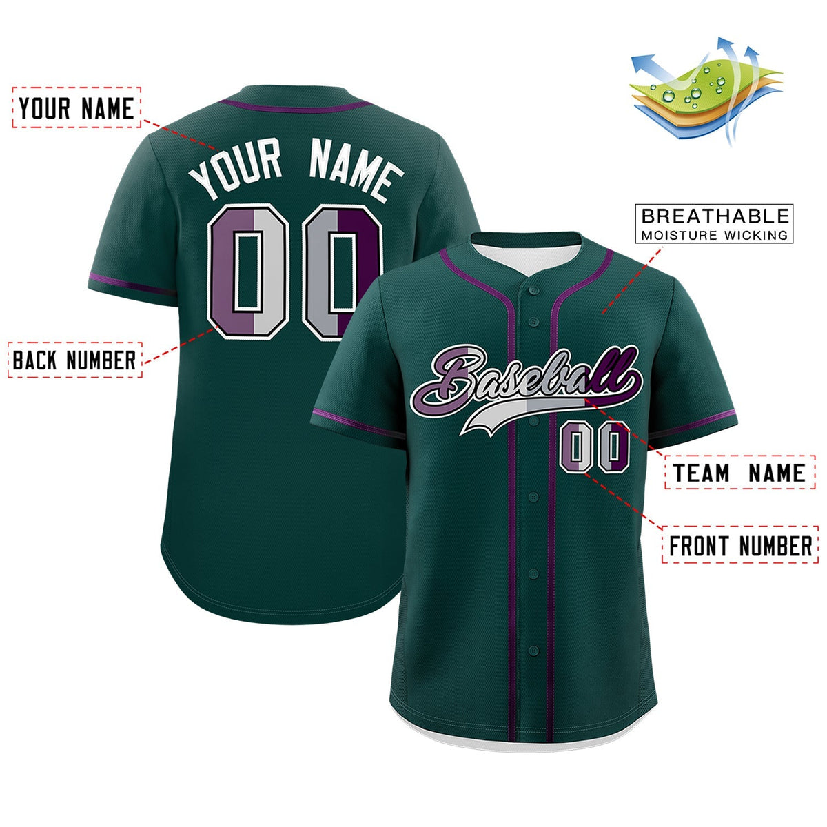 Custom Midnight Green Purple Genderless For Pride Month Classic Style Baseball Jersey| KXKSHOP