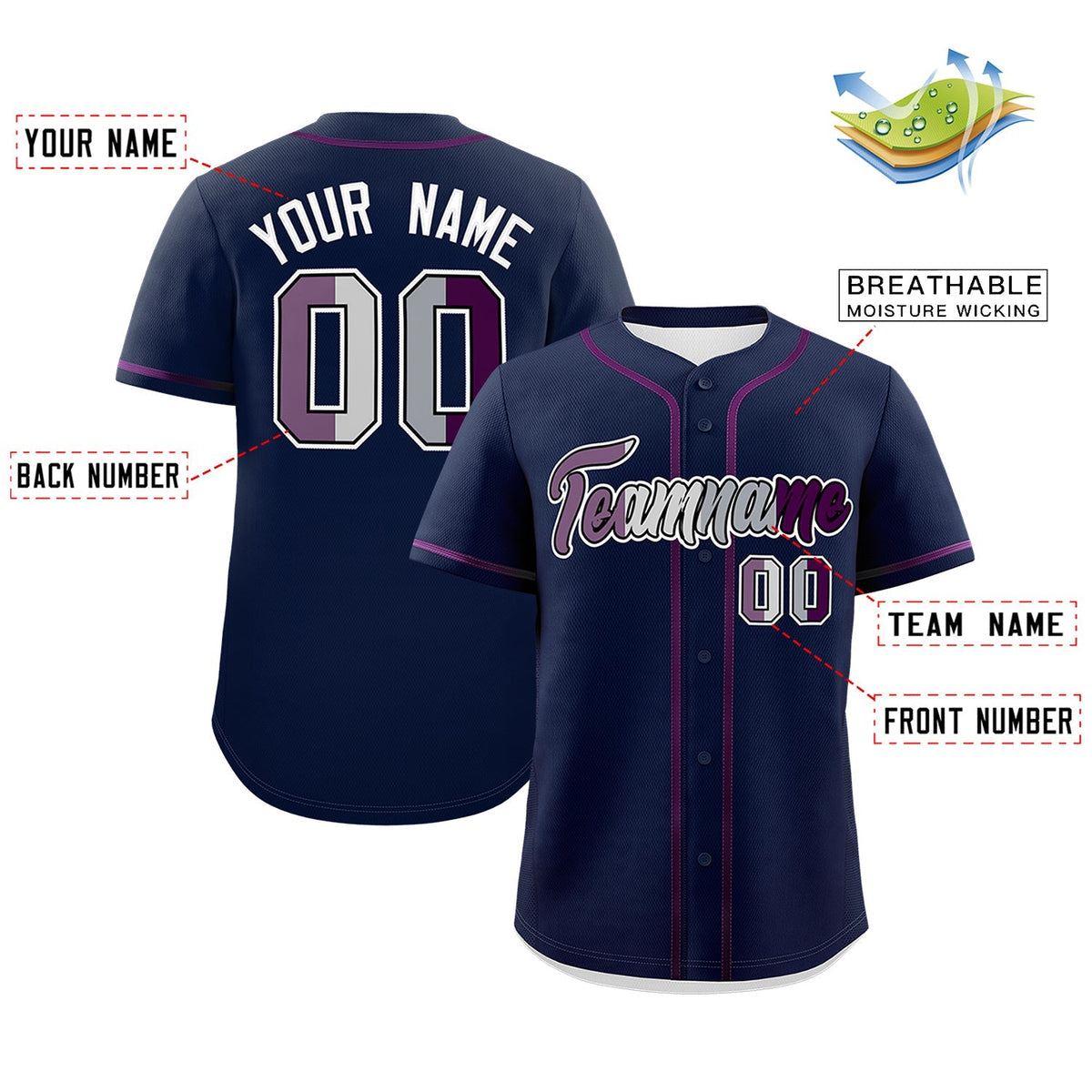 Custom Navy Purple Genderless For Pride Month Classic Style Baseball Jersey| KXKSHOP