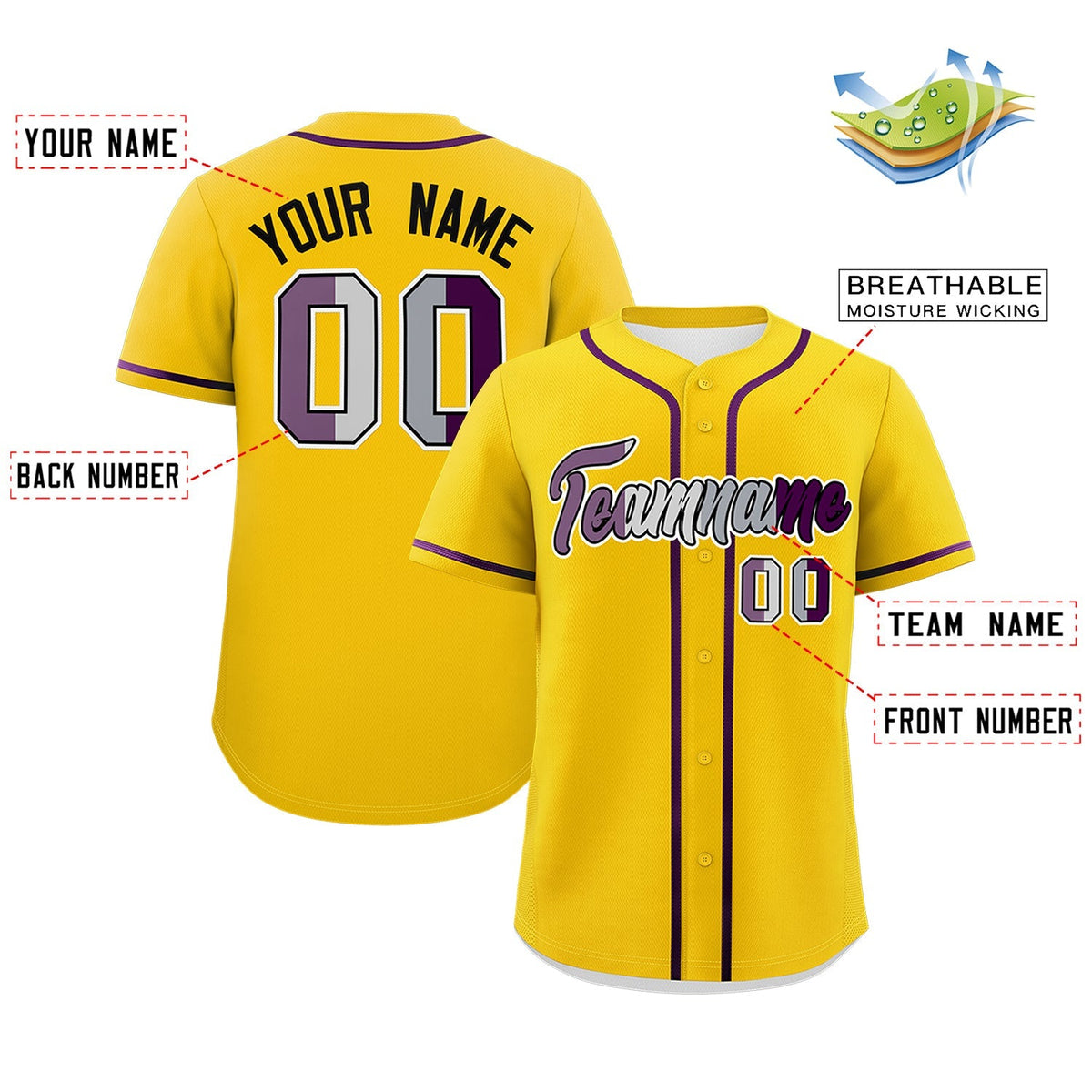 Custom Gold Purple Genderless For Pride Month Classic Style Baseball Jersey| KXKSHOP